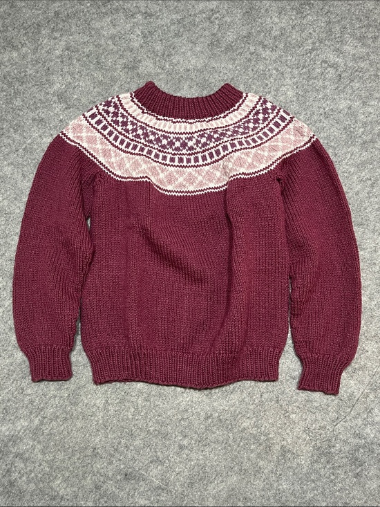 Hand Crafted Sweaters - Women's Hand Knit Maroon Nordic Yoke Fair Isle Sweater